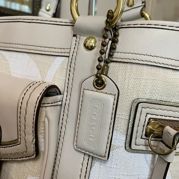 Coach Legacy Signature Classic C Logo, Leather/Linen Tote, Ivory, Gold Hardware - Picture 7 of 17